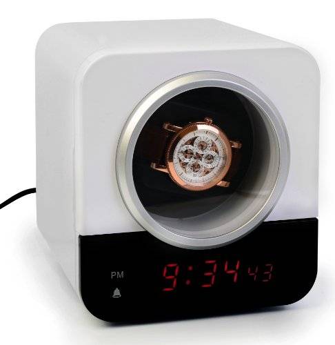 Precision Watch Winder for Single Automatic Timepiece - w/Built-In IC Timer & Red LED Alarm Clock -