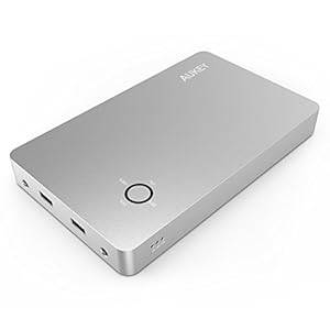 Aukey 28000mah Multi-voltage (5v 12v 16v 19v) External Battery Pack with Quick Charge and Aluminum Body Design for Ipad Air Mini Iphone 6 5s 5c 5 4s Samsung Galaxy S6 S6 Edge S5 S4 S3 Note 3 4 Hp Dell Sony Acer Lenovo Asus Toshiba Netbooks Notebooks and Many Other Devices