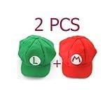 (US) 2PCS Super Mario Bros Hat Mario Luigi Cap Cosplay Red Green