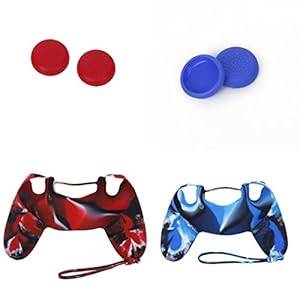 2 x Silicone Case Cover 2 Pairs of Replacement Joystick Thumbstick Caps for PlayStation 4 PS4 Contr