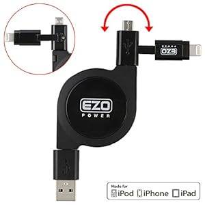 EZOPower 2 in 1 Apple Certified Lightning Connector Micro USB Charge & Sync Retractable (Black)