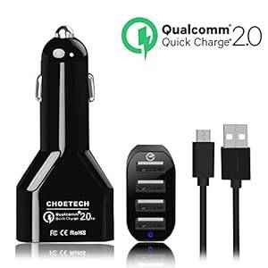 (Quick Charge 2.0)CHOE 51W 4 Port Intelligent Multi USB Quick Car Charger Adaptive Fast T (black)