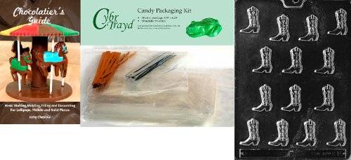 Cybrtrayd 'Cowboy Boots Kids' Chocolate Candy Mold with Chocolatier's Bundle of 50 Cello Bags, 25 Go