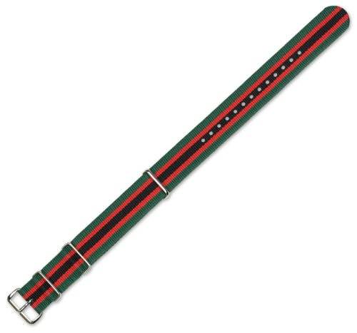 NATO Ballistic Nylon Watch Band - Dark Green with Red & Black stripes - 20mm