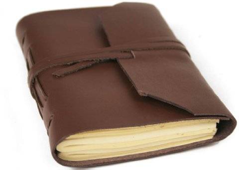 Indra Brown Handmade leather Journal , 100% Cotton Pages, Free Cotton Gift Bag (9cm x 13cm)