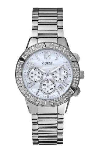 GUESS Women's U0141L1 Silver-Tone Crystal Sport Chronograph Watch
