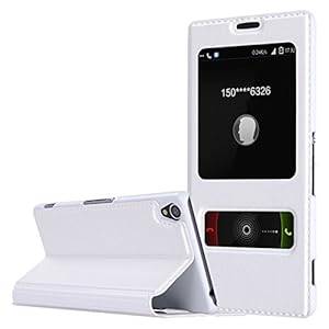Pasonomi Sony Xperia Z3 Case [Double View Window] Premium Slide Flip Protective Case Wall (White)