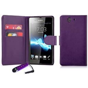 VC Book wallet PU leather case cover for Sony Experia Z3 Compact Mobile Phone screen pr (Purple)