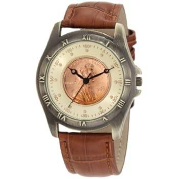 August Steiner Men's CN001G-AS Round Wheat Penny Antique Copper Collectors Coin Watch..