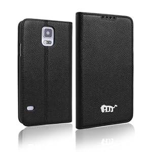 Pdncase S5 Case Genuine Leather Cover Wallet Style Compatible for Samsung Galaxy S5 (Black)