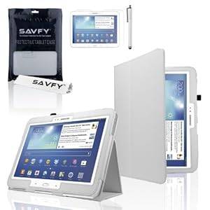 SAVFY Samsung Galaxy Tab 3 10.1 INCH (GT-P5200/ P5210/ P5220) Leather Case Cov (flip stand WHITE)