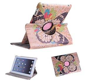 Jovilife Retro Style 360 Degrees Rotating Stand Smart Cover Leather Case For Apple iPad 2iPad 3iPad 4 (butterfly)