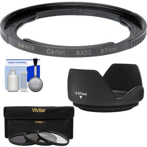 Bower FA-DC67A Adapter Ring for Canon PowerShot SX530, SX540 & SX60 HS Camera (67mm) with 3 UV/ND8/C