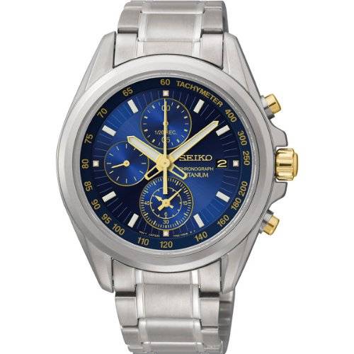 Seiko Chronograph Blue Sial Titanium Mens Watch SNDE59