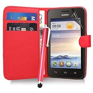 Excellent Accessories Huawei Ascend Y330 - Red Exclusive Leather Easy Clip On WALLET (Wallet Red)