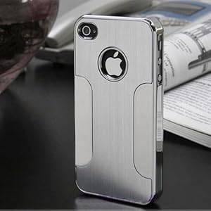 Elmdirect2u Luxury Brushed Aluminum Chrome Hard Case Cover For iPhone 4/4S Screen Protector (Silver