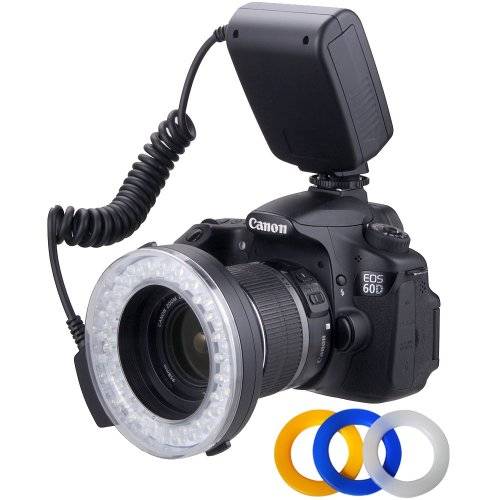 Polaroid 48 Macro LED Ring Flash & Light Includes 4 Diffusers (Clear, Warming, Blue, White) For The