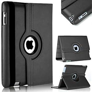 PU Leather 360 Degree Rotating Stand Swivel Case Folio Cover For Apple iPad Mini 1 & 2 (Black)