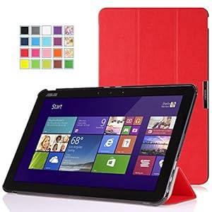 MoKo ASUS Transformer Book T300 Chi Case - Ultra Slim Lightweight Smart-shell Stand Cover Case for Transformer Book T300 Chi 12.5 Inch (2015 Version) Windows 8.1 Tablet RED (Will Not Fit T300 2013 Version)