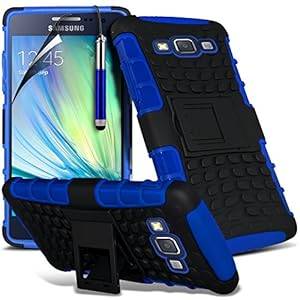( Blue ) Samsung Galaxy A3 Case Premium Quality Tough Survivor Hard Rugged Shock Proof Heavy Duty Case W/ Back Stand LCD Screen Protector Guard Polishing Cloth & Mini Retractable Stylus Pen by Fone-Case