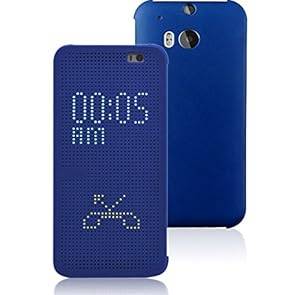 New HTC One M8 2014 BLUE Dot View Matrix Mesh Flip Case / Cover with BONUS HTC One (M8) Sc (Blue)