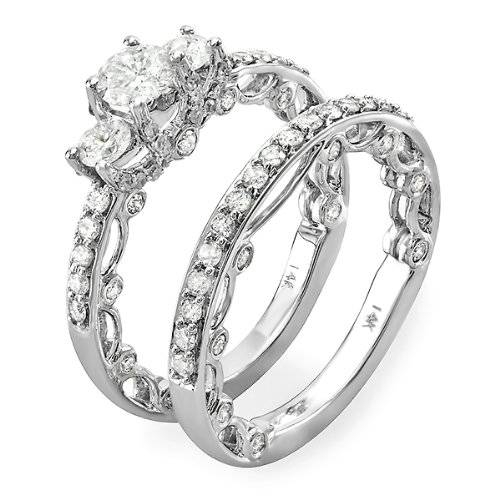 1.65 Carat (ctw) 14k White Gold Round Diamond Ladies Bridal Ring Engagement Set Matching Wedding Ban