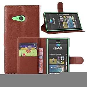 Nokia Lumia 730 / 735 Case - Leegu(TM) Flip Pu Leather Card holder Case Wallet Cover with (Brown)
