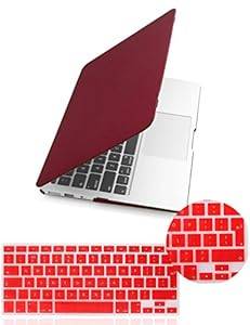 Yarrashop Quicksand Surface Design Rubberized Hard Shell Case Cover for Apple MacBook Air 13/13.3 Inch with Colorful Proctective Keyboard Skin Cover (Wine Red)