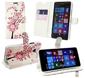 Emartbuy Microsoft Lumia 640 LTE / Lumia 640 LTE Dual Sim Premium P (Wallet Case in Pink Blossom)
