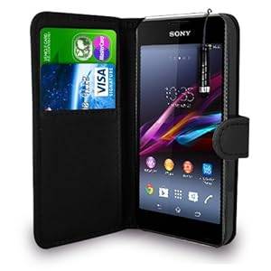SONY XPERIA E3 - Genuine PU Leather Wallet Flip Case Cover Pouch for SOY XPERIA E3 (BLACK)