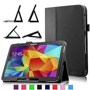 Infiland Folio PU Leather Stand Case Cover for Samsung Galaxy Tab 4 10.1 inch Tablet (SM-T530 / T531 / T535) Also fit for Samsung Galaxy Tab 3 10.1-inch. With Ultra Smart Cover with Auto Wake/Sleep Feature (Black)