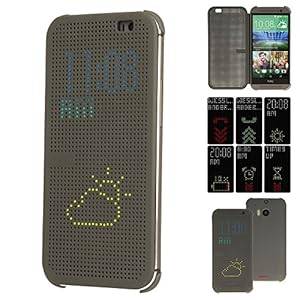 TECHGEAR HTC One M8 DOT MATRIX VIEW Flip Case Cover With Auto Sleep Wake Function (GREY)