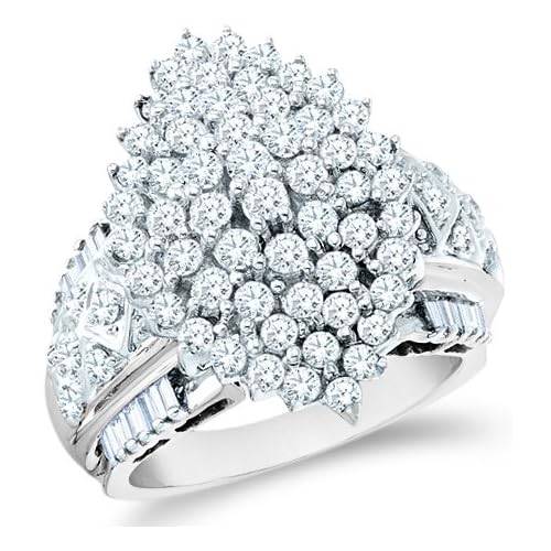 **R78000**10k White Two 2 Tone Gold Marquise Shape Cluster Round Cut & Baguette Diamond