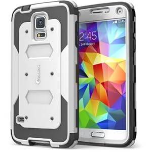i-Blason Samsung Galaxy S5 Case - Armorbox Dual Layer Hybrid Full-body Protective Case with Front Cover and Built-in Screen Protector / Impact Resistant Bumpers (White Samsung Galaxy S5)