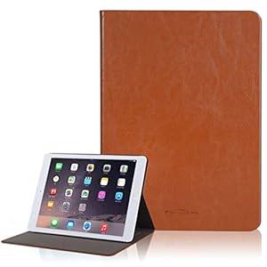 Canwelum Smart Leather iPad Air 2 Case Brown Leather Case for iPad Air 2 Designed with a Magnetic Auto-sleep & Wake-up Function Stand-up Protective iPad Air 2 Cover for Watching Video with Hands Free - You Will Love It! (Case Only for iPad Air 2)
