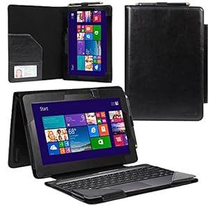Evecase 2-in-1 Leather Keyboard Portfolio Stand Case Cover for Asus Transformer Book T100 (Black)