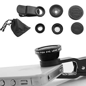 Universal 3 in1 Camera Lens Kit for Smart phones includes One Fish Eye Lens / One 2 in 1 (Black)