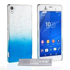Yousave Accessories Case Raindrop Hard Cover for Sony Xperia Z3 - Blue/Clear