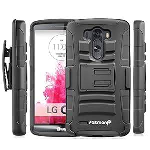Fosmon LG G3 Case (STURDY) Heavy Duty Hybrid Shell Case and Holster with Kick Stand for N (Black)