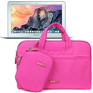 Evecase 2015 New MacBook Air 11 11.6 inch Air Slim Laptop Waterproof Carrying Bag Case with Handle Accessories Pouch and Mouse Pad - Extra Cushion soft interior protection - Hot Pink