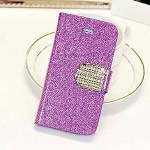 COOLCASE Popular Crystal Diamond Glitter Bling Flip Wallet Stand Case Cover 6 Colors (purple 5c)