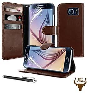 Shelfone - 100% REAL GENUINE COW LEATHER FLIP CASE POUCH COVER CARD HOLDER WALLET F (DARK BROWN)