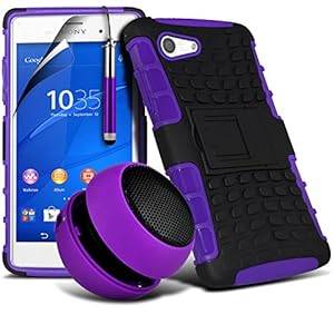 ( Purple ) Sony Xperia Z3 Compact Case 4-IN-1 High Quality Protec (4 in 1 Shock Proof ( Purple ))