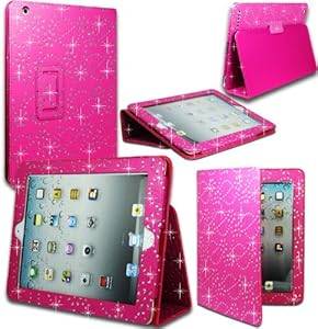 Magic Global Gadgets - Hot Pink Diamond Bling Sparkly Gem Pu Leather Glitter Flip Case Cover For App