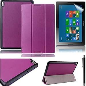 Lenovo A10-70 Leather CaseLenovo IdeaTab A10-70 CoverBeebiz PU Leather and Hard PC Back Cover Flip Folio Case for Lenovo IdeaTab A10-70A7600 10.1inch Tablet Skin Sleeve with Screen Protector and Touch pen (3-FoldPurple)