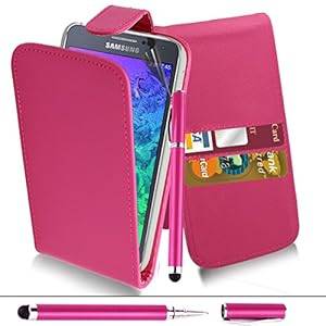 Samsung Galaxy A5 - Premium Leather Flip Wallet Case Cover Pouch Screen Protector With Mi (Pink)