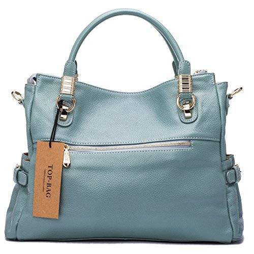 TOP-BAG Exquisite Women Ladies' Genuine Leather Tote Satchel Shoulder Handbag, SF0951 (Light Blue)