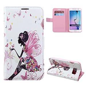 Samsung Galaxy S6 CaseSamsung Galaxy S6 CoverSamsung Galaxy S6 Leather CaseWallet Case for Samsung Galaxy S6IFEDA Butterfly Fairy and Flower Inlaid Shiny Glitter Diamond Pink PU Leather Flip Protective Case Cover with Stand and Credit Card Slot Magnetic Closure for Samsung Galaxy S6