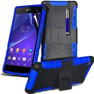 ONX3 Blue Sony Xperia Z2 Protective Heavy Duty Shockproof Stand Hard Back Skin Case Cover Retractabl