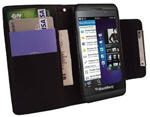 BlackBerry Z10 Black Premium/Executive Edition PU Leather Wallet Case with Business / Credit Card Sl